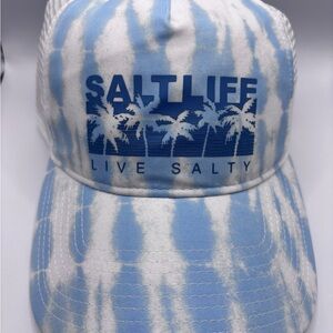 Salt Life Blue & White Tie-Dye Trucker Hat with Palm Logo